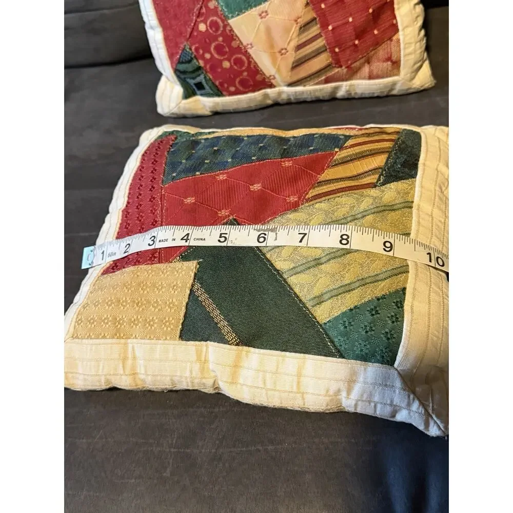 Set of 2 Handmade Crazy Quilt Patchwork Throw Pillows 10x10” VTG
